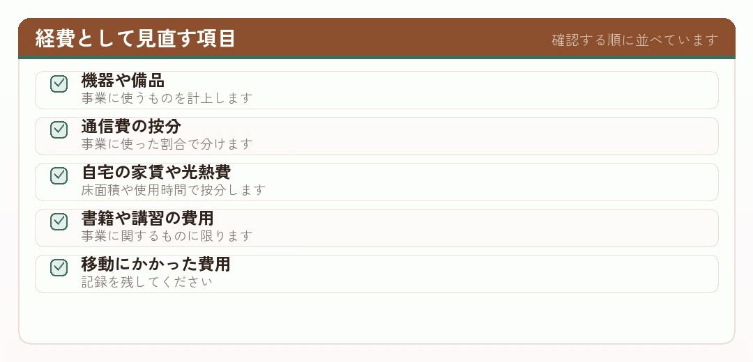個人事業で経費として見直す五項目のチェックリスト