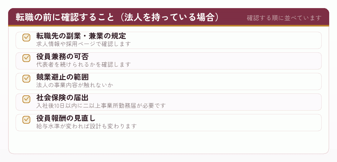 法人を持っている会社員が転職する前に確認する項目のチェックリスト