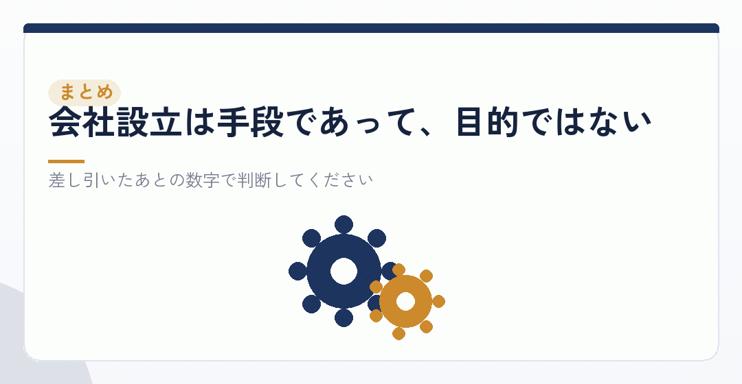 会社設立と節税の関係を歯車で表したまとめのイラスト